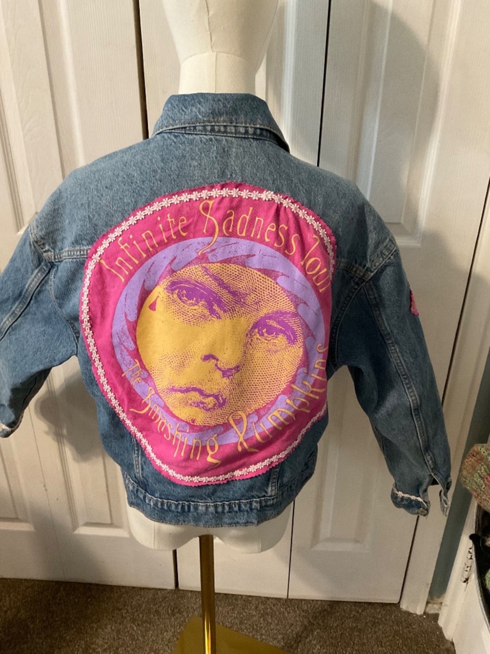 The Smashing Pumpkins Upcycled Graphic T-Shirt on Women's Size Lg Denim Jacket